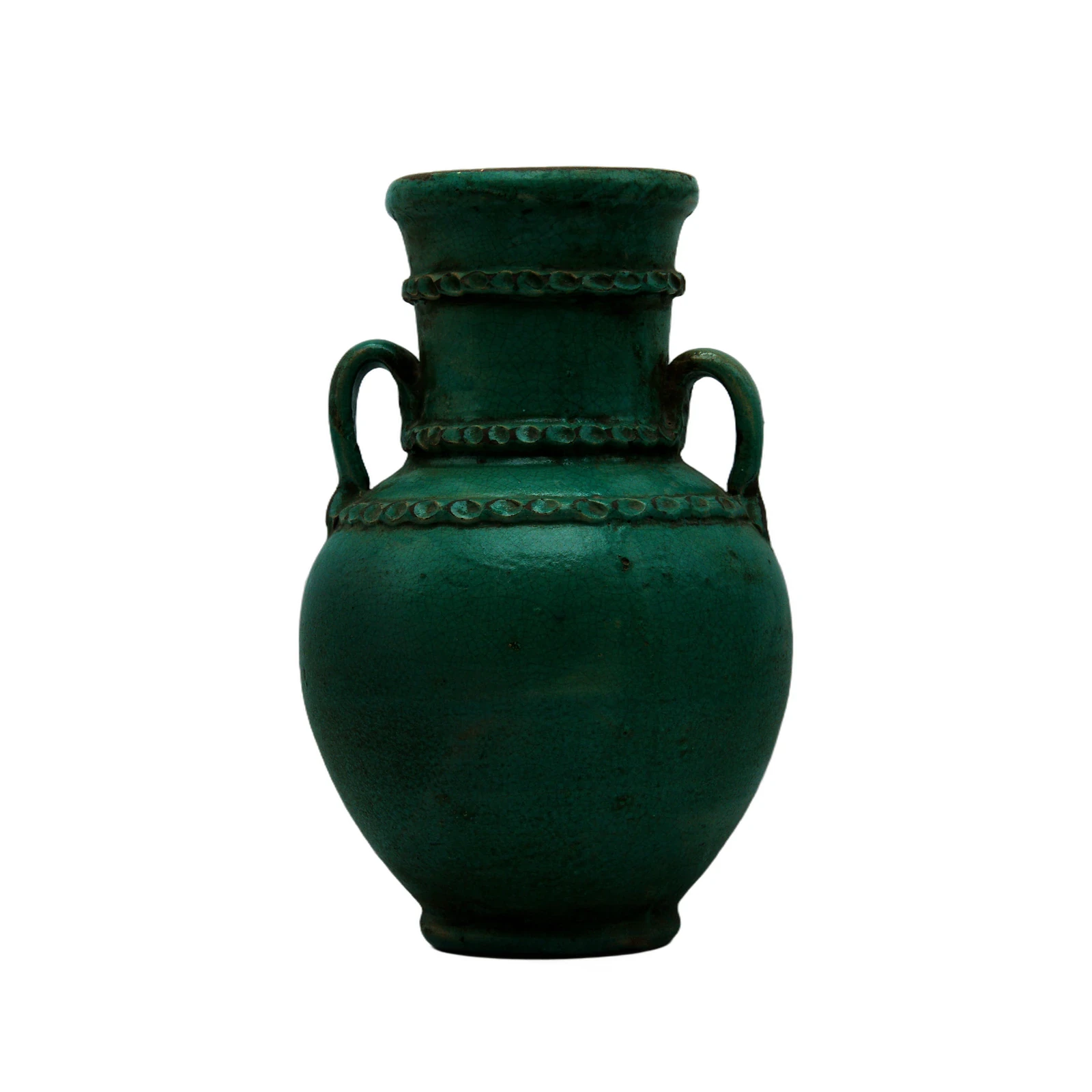 Vase vert à anses en céramique émaillée Vase vert à anses en céramique émaillée