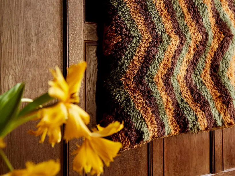 Ayaz Runner Sage Green Chocolate Brown Ochre - handmade Moroccan rug by TAZZRA Marrakech Ayaz Runner Sage Green Chocolate Brown Ochre - handmade Moroccan rug by TAZZRA Marrakech