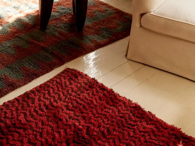 Azra Runner Chocolate Brown Pompeian Red - tapis marocain fait main TAZZRA Marrakech