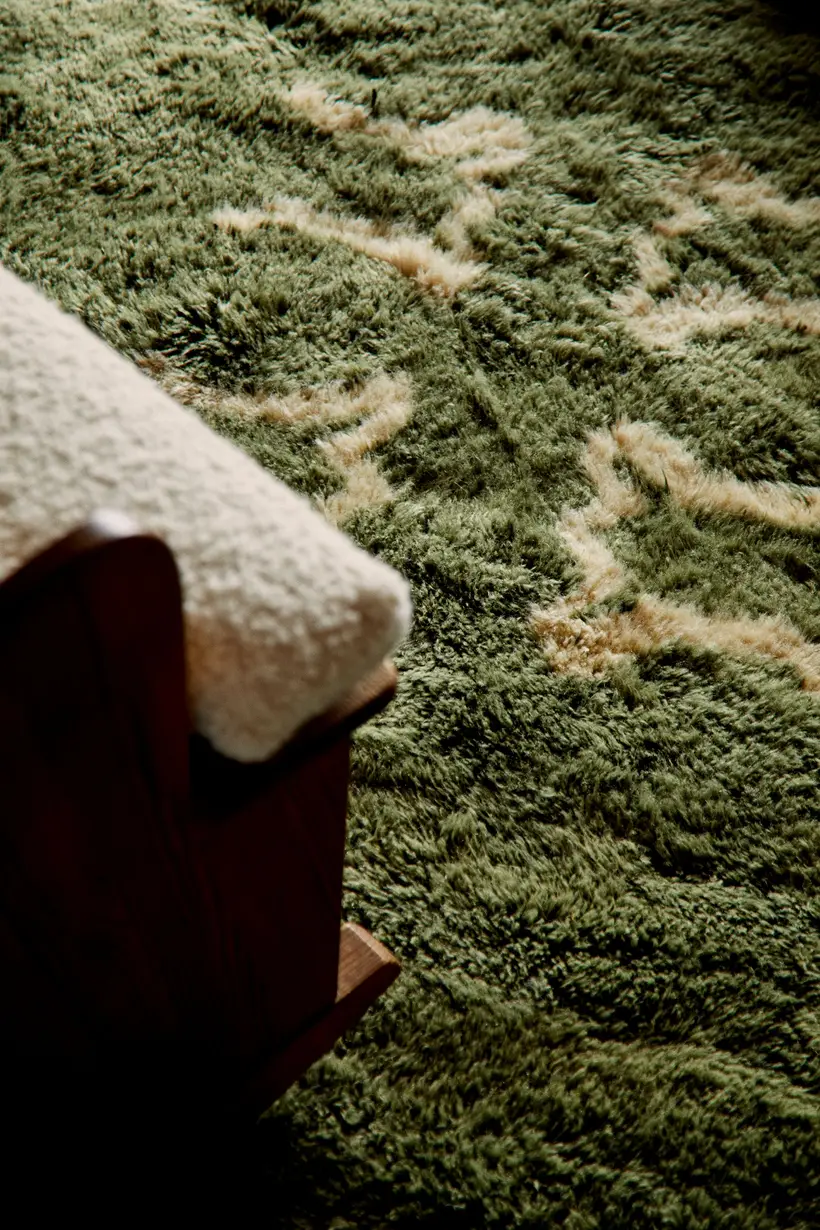 Balustrade Forest Green Natural Wool - tapis marocain fait main TAZZRA Marrakech