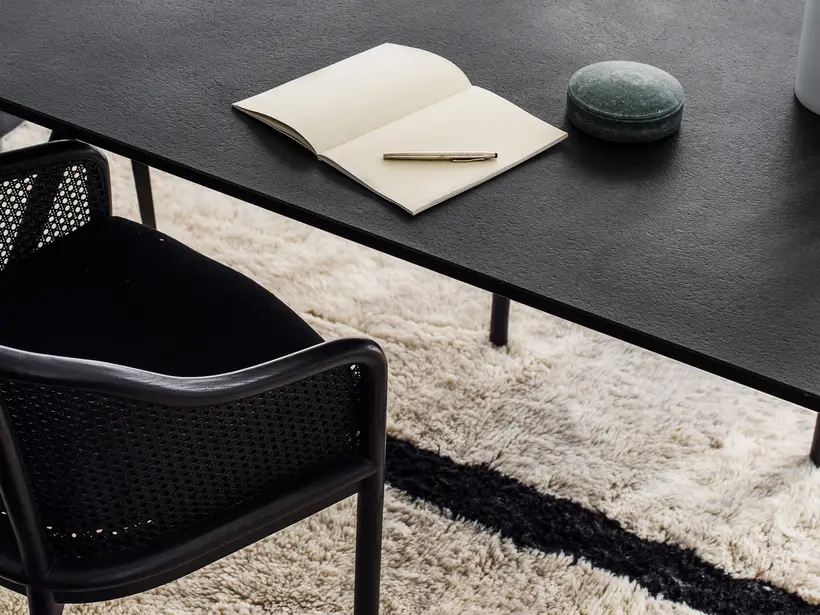 Meridian Natural Wool Midnight Black - handmade Moroccan rug by TAZZRA Marrakech